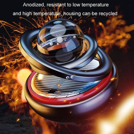 Interstellar Vast Solar Car Aromatherapy Ornaments Black anodized metal solar-powered car diffuser with glass planet design