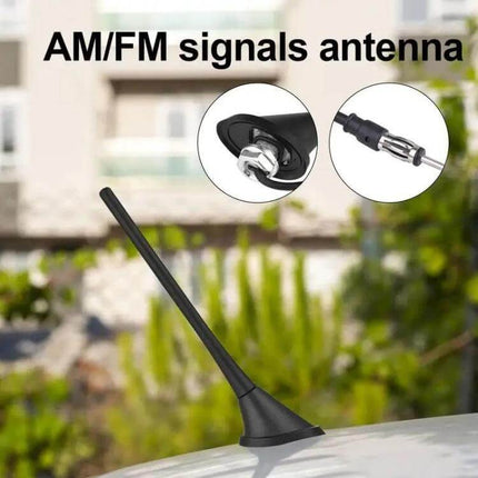 Universal Automotive Antenna for Car AM and FM Radio Use - black mast antenna on car roof for improved AM/FM reception in weak-signal areas