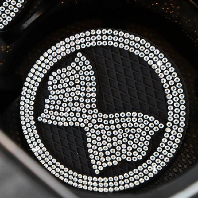 Car Multifunctional Anti Slip Coaster With Diamond Bow Crystal in black PVC with sparkling rhinestone bow, non-slip cup holder protector for cars