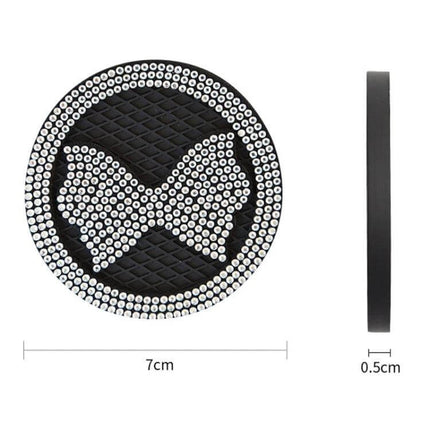 Car Multifunctional Anti Slip Coaster With Diamond Bow Crystal - black PVC non-slip car coaster with rhinestone bow, 7cm diameter, protects cup holders