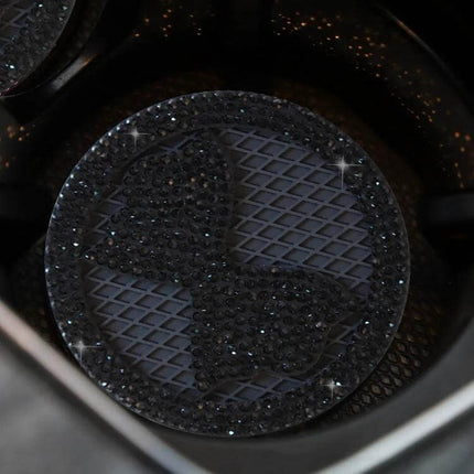Car Multifunctional Anti Slip Coaster With Diamond Bow Crystal black sparkly PVC coaster in car cup holder, non-slip protective mat