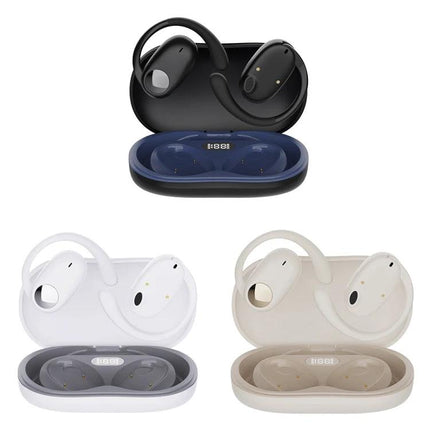 Open Ear Bluetooth Earphones For Commuting And Hands Free Calls JS911 ear-mounted open-ear design with LED display and charging case