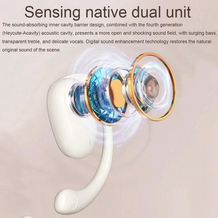 Open Ear Bluetooth Earphones For Commuting And Hands Free Calls showing JS911 open-ear design, LED display, dual mics, noise reduction