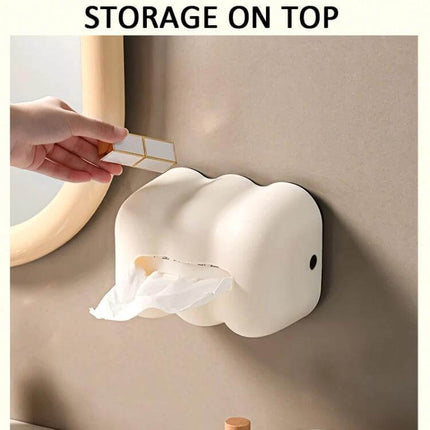 Cloud Tissue Box Holder Cream For Tabletop Or Wall Mount - cream wall-mounted cloud tissue dispenser with top storage and push-type spring base