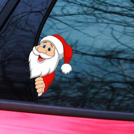 Christmas Santa Claus and Elk Car Window Sticker Decals - festive Santa peeking decal on vehicle window for holiday decoration