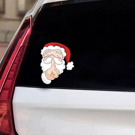 Christmas Santa Claus and Elk Car Window Sticker Decals - festive Santa shushing decal on car window for holiday decoration