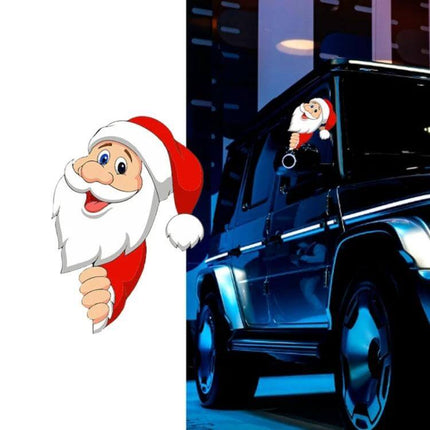 Christmas Santa Claus and Elk Car Window Sticker Decals - festive Santa peeking sticker on black SUV window for holiday car decoration