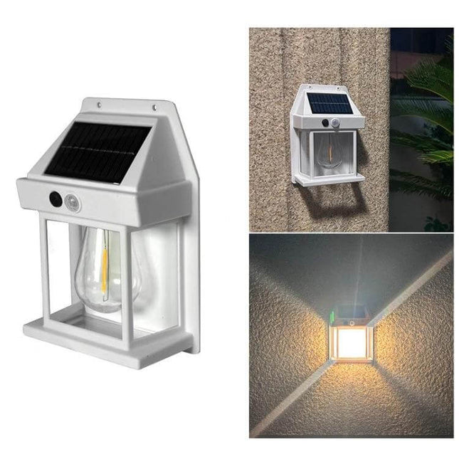 Solar Outdoor Tungsten Wall Light For Garden, Three Mode, Weatherproof - white solar tungsten wall lamp with motion sensor and weatherproof ABS housing