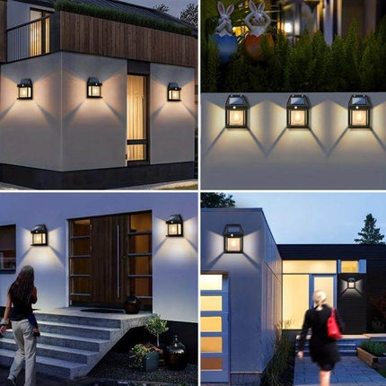 Solar Outdoor Tungsten Wall Light For Garden, Three Mode, Weatherproof mounted on exterior walls illuminating patios and entrances