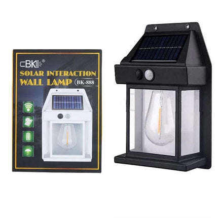 Solar Outdoor Tungsten Wall Light For Garden, Three Mode, Weatherproof - black solar tungsten wall lamp with motion sensor and weatherproof ABS housing