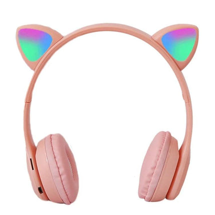 Lighted Cat Ear Bluetooth Headset For Casual Gaming And Music pink LED cat-ear wireless headset Bluetooth 5.0