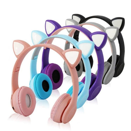 Lighted Cat Ear Bluetooth Headset For Casual Gaming And Music in pastel pink blue purple and black with LED ears