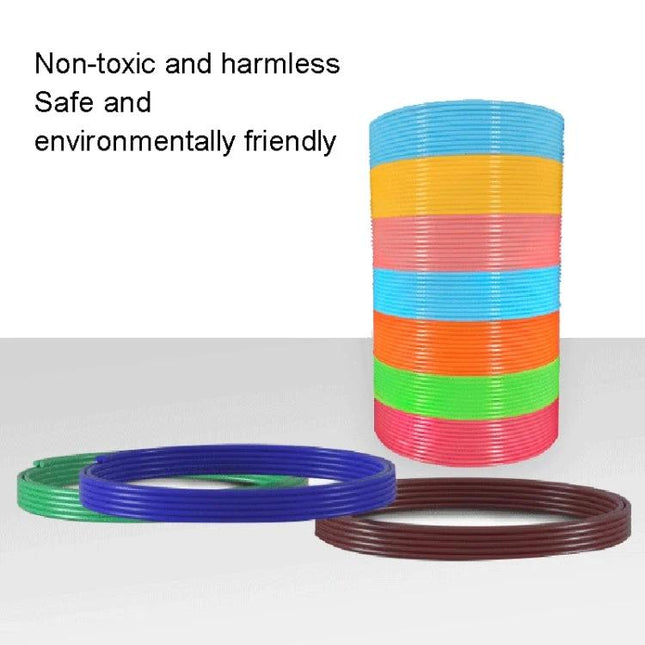 1.75mm PCL 3D Printing Filament Set with 10 Colors showing stacked colorful PCL filament coils, non-toxic and easy to extrude for hobbyists and educators