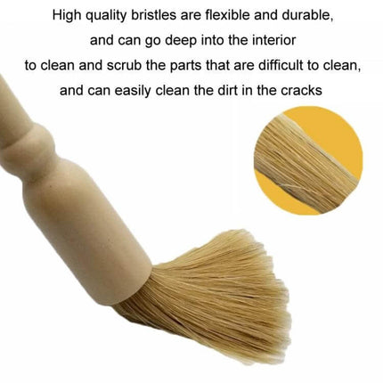 Round Wooden Brush for Car Interior Air Vent Cleaning – wooden-handled round brush with flexible bristles for cleaning vents, cracks, and tight spaces