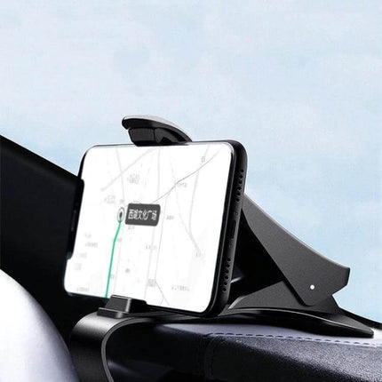 Car Dashboard Navigation Mobile Phone Holder For Hands Free Driving – compact ABS mount with soft silica gel grip holding phone showing map