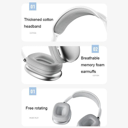 Wireless Over Ear Bluetooth Headphones With Memory Foam showing padded headband breathable memory foam earmuffs