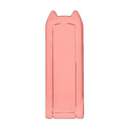 Mini Foldable Back-Mounted Holder for Phones and Tablets in pink cat-ear design, compact ABS and stainless steel hands-free mount