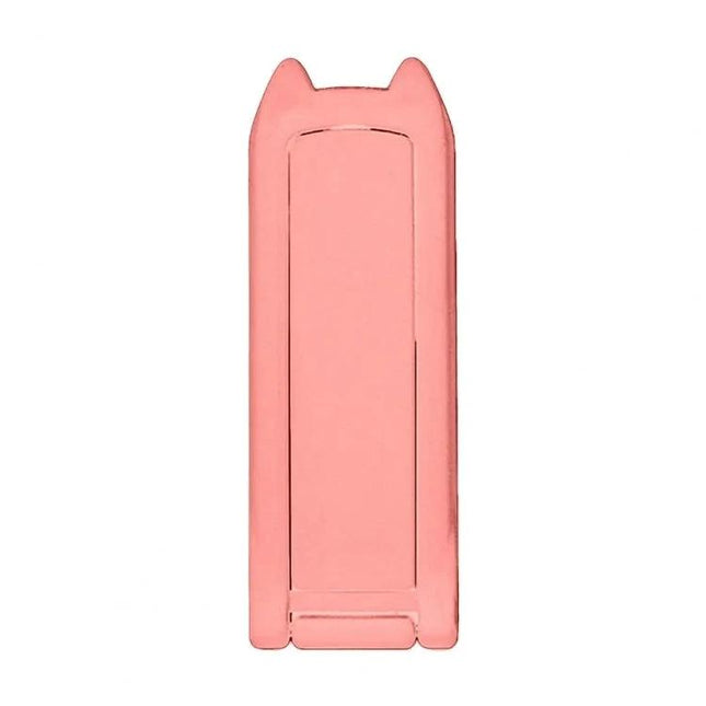 Mini Foldable Back-Mounted Holder for Phones and Tablets in pink cat-ear design, compact ABS and stainless steel hands-free mount