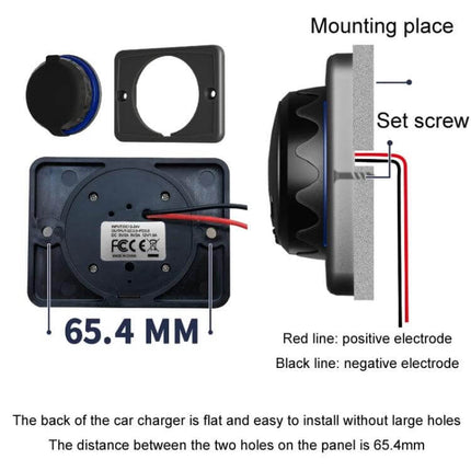 Car USB Socket Charger IP65 For Vehicles Everyday Use compact weatherproof panel mount with 65.4mm hole spacing and PD3.0 QC3.0 wiring diagram