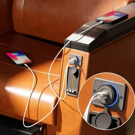 Car USB Socket Charger IP65 For Vehicles Everyday Use - compact weather-resistant 12–24V PD3.0 QC3.0 dual USB charging socket installed in vehicle armrest