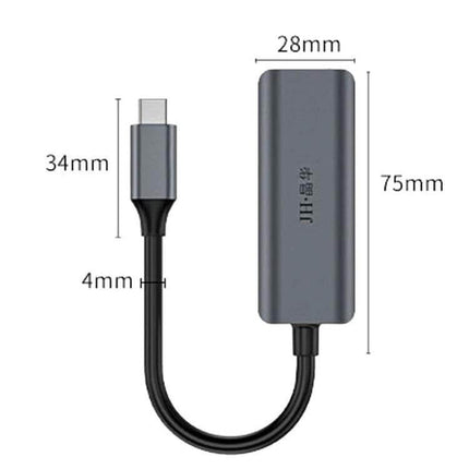 JINGHUA Gigabit LAN Converter for Computer Network Connections - compact USB-C to Ethernet adapter with dimensions 75x28x34mm