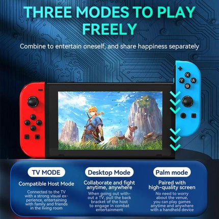 Controller for Everyday Gaming Sessions on Nintendo Switch showing red and blue Joy-Con style wireless controller with TV, desktop, and palm play modes