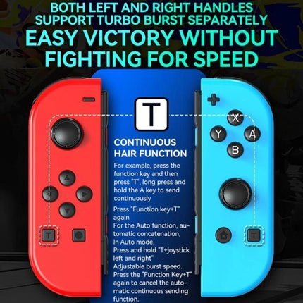 Controller for Everyday Gaming Sessions on Nintendo Switch - wireless red and blue handheld game controller showing turbo burst T button and ergonomic design