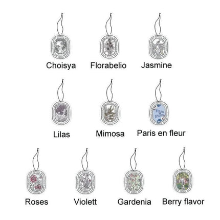 Diptyque Car Solid Fragrance Tablet For Fresh Car Air hanging paper fragrance tablets assortment (Choisya, Florabelio, Jasmine, Lilas, Mimosa, Paris en fleur, Roses, Violett, Gardenia, Berry)
