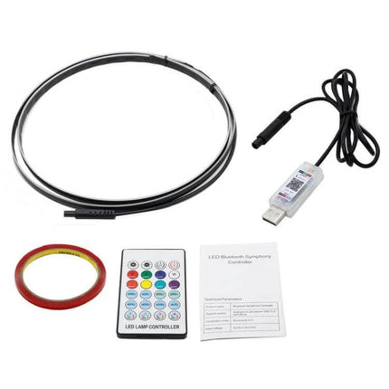 Car Interior RGB Fiber Optic Ambient Lamp Footwell 110cm USB-powered kit with fiber optic strip, remote, adhesive tape and controller