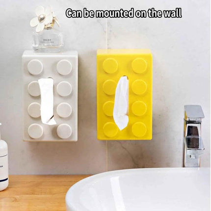 Building Block Tissue Box Wall Mount For Living Room - wall-mounted waterproof ABS tissue holder in white and yellow for living rooms and bathrooms