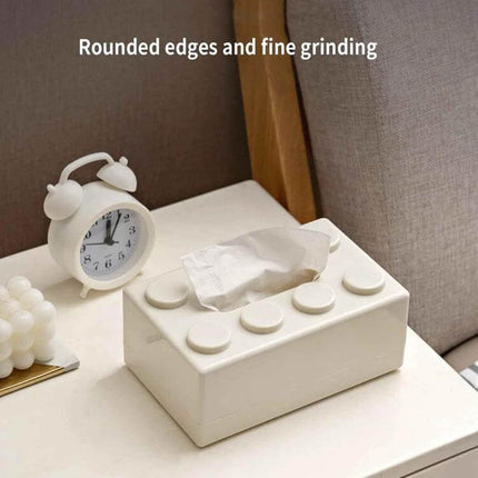 Building Block Tissue Box Wall Mount For Living Room - white ABS wall-mountable tissue holder with rounded edges on bedside table