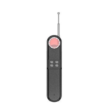 Handheld Wireless Detector for Hidden Cameras and GPS Devices, black handheld scanner with telescopic antenna and detection lens
