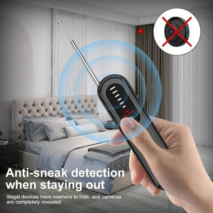 Handheld Wireless Detector for Hidden Cameras and GPS Devices scanning bedroom for hidden camera and GPS units
