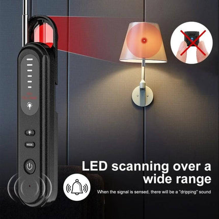 Handheld Wireless Detector for Hidden Cameras and GPS Devices scanning lamp and room to locate hidden camera with LED optical detection