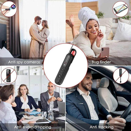Handheld Wireless Detector for Hidden Cameras and GPS Devices scanning hotel room for hidden cameras and bugs