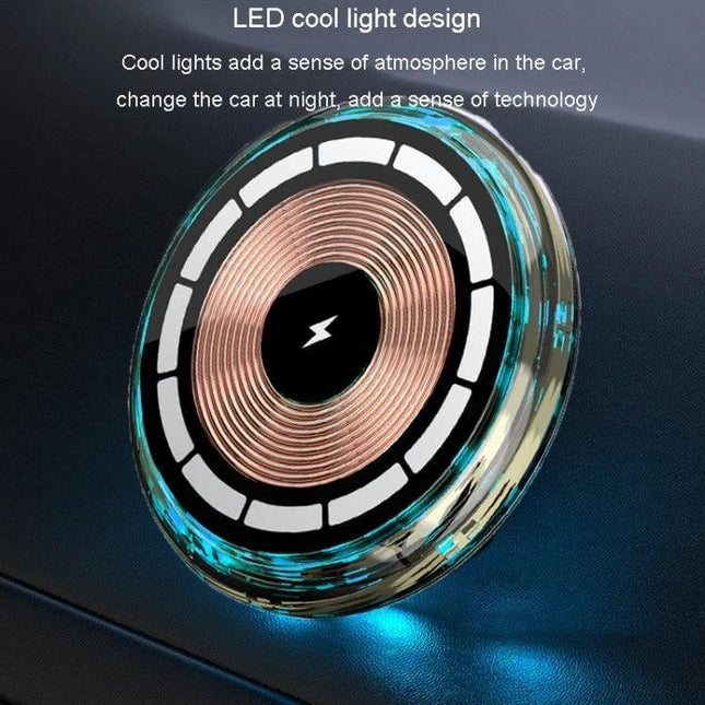 MagSafe Car Phone Holder And Wireless Charger Ice Blue with LED cool light design, compact magnetic wireless charging for car vents