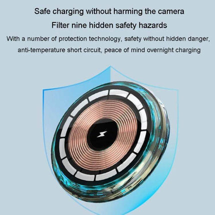 MagSafe Car Phone Holder And Wireless Charger Ice Blue shown close-up with copper coil and safety shield highlighting safe wireless charging