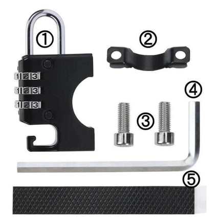 Motorcycle Helmet Anti Theft Lock Padlock For Secure Parking Black - compact combination lock with mounting bracket and bolts