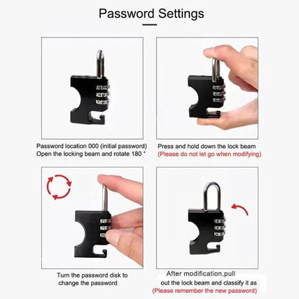 Motorcycle Helmet Anti Theft Lock Padlock For Secure Parking Black - hands showing password setting steps on compact black metal lock