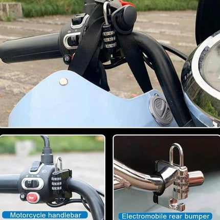 Motorcycle Helmet Anti Theft Lock Padlock For Secure Parking Black compact weather-resistant code lock attached to motorcycle handlebar