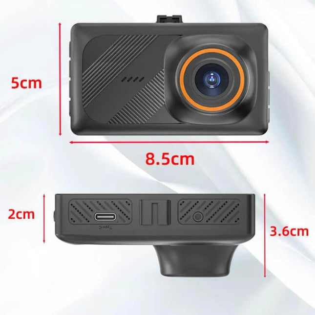 Viidure Dual-Lens Dash Cam for Everyday Vehicle Monitoring compact front camera with dimensions 8.5x5x3.6cm and USB-C port