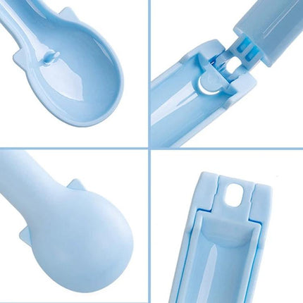 Spoon for Everyday Cat Feeding and Snack Giving at Home - light blue measuring spoon with foldable handle, spill‑reducing scoop for precise portions