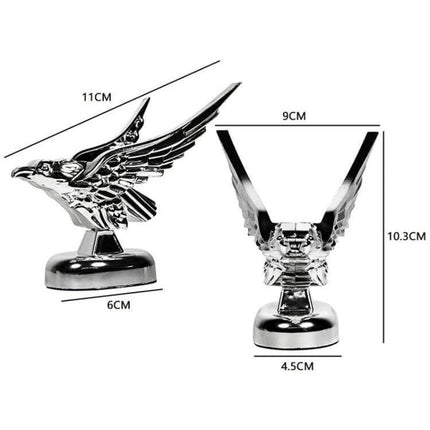 Universal 3D Spread Wings Flying Eagle Car Hood Emblem chrome ABS plastic hood ornament showing dimensions 11x9x10.3cm