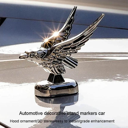 Universal 3D Spread Wings Flying Eagle Car Hood Emblem mounted on hood, chrome ABS eagle ornament adding stylish, subtle personalization