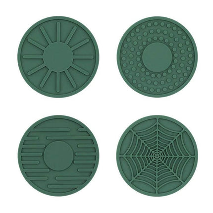 Car Cup Holder Coasters Set of 4 Silicone 6.8x0.3 cm - green silicone car cup holder coasters with four textured designs, easy-clean protective pads