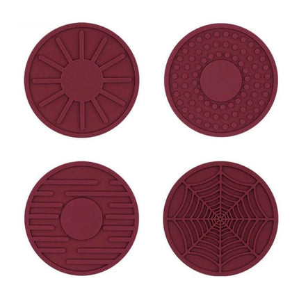 Car Cup Holder Coasters Set of 4 Silicone 6.8x0.3 cm - burgundy silicone car cup holder liners, set of four designs, protects from spills and scratches