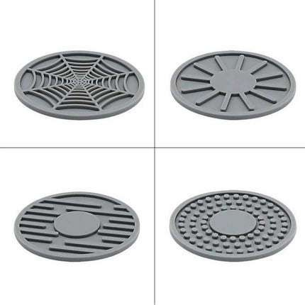 Car Cup Holder Coasters Set of 4 Silicone 6.8x0.3 cm – gray silicone round coasters with spiderweb, sunburst, slotted, and dotted patterns for cars