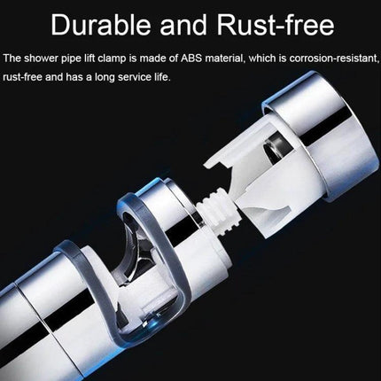Adjustable Shower Bracket for Everyday Bathroom Use - chrome rust-free ABS clamp showing adjustable shower pipe mount