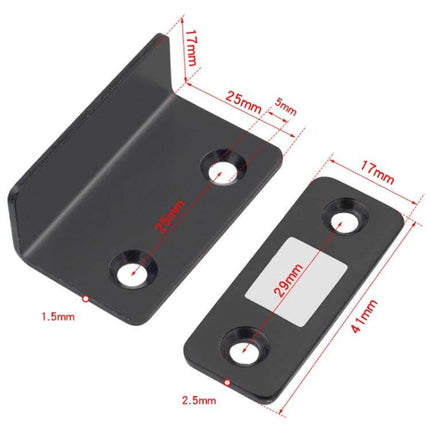 No Punch Invisible Door Suction Magnetic Catch For Wardrobe Doors slim L-type nickel-plated bracket with screw holes and dimensions