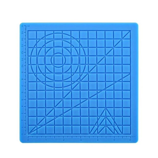 Silicone Mat for 3D Printing Pens and DIY Templates - blue food-grade silicone grid mat with rulers and shape guides for clean filament removal